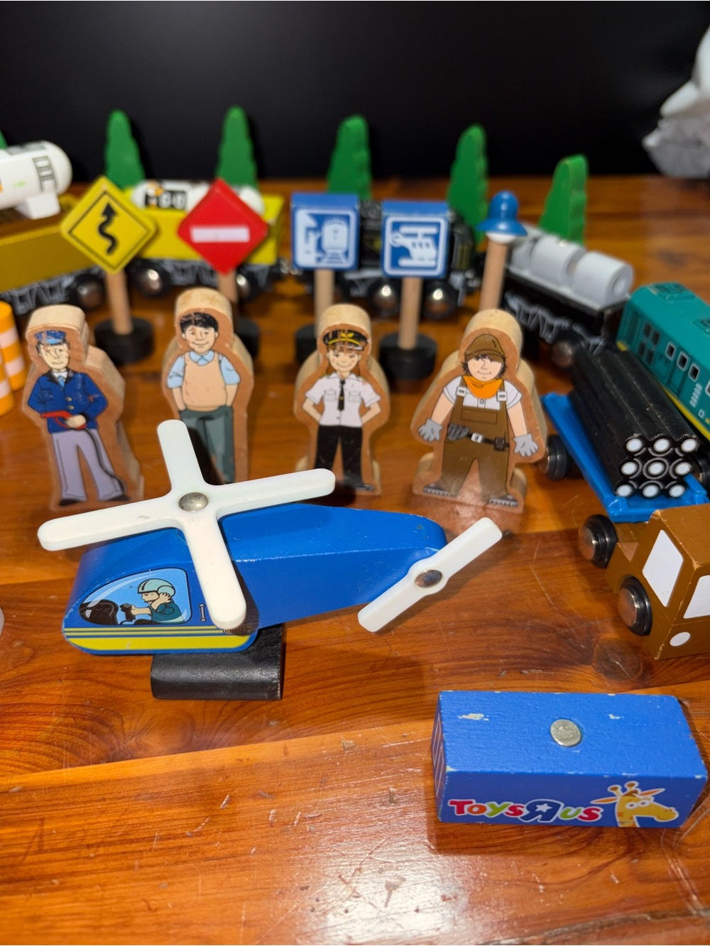 Vintage Toys R Us Imaginarium Wooden Train, Helicopter, Vehicle Set Bundle of 38 - Picture 3 of 7